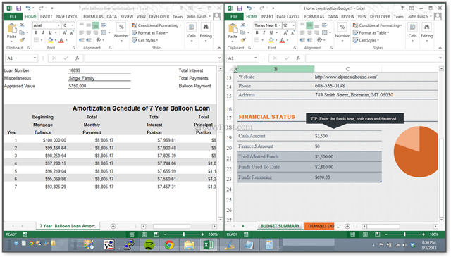 Új! Az Excel 2013 lehetővé teszi a táblázatok egymás mellett történő megtekintését különálló Windows rendszerben