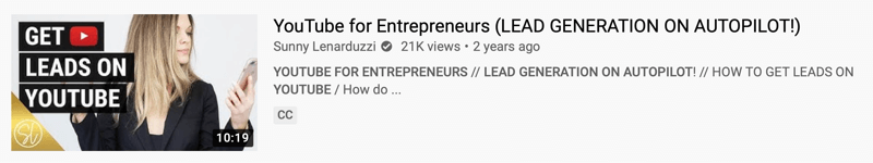 @sunnylenarduzzi youtube videópéldája a "youtube vállalkozóknak (vezető generáció az autopiloton!") 21 ezer megtekintést mutat az elmúlt 2 évben