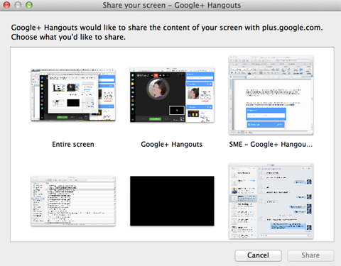 google + hangouts képernyőmegosztási lehetőségek