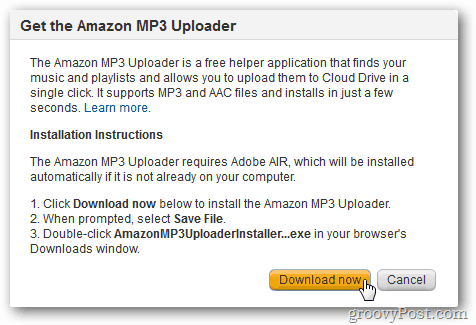 Telepítse az Amazon MP3 Uploader alkalmazást