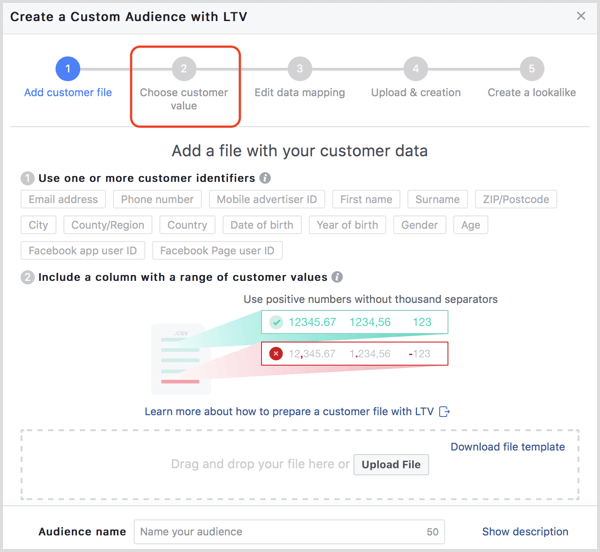 A Facebook egyéni közönséget hoz létre az LTV segítségével