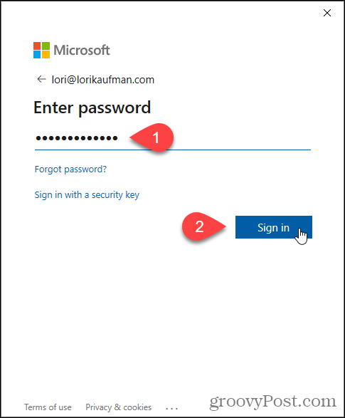 Adja meg a Microsoft e-mail jelszavát