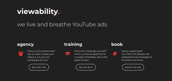 Pillanatkép a YouTube-hirdetési ügynökség, a Viewability webhelyéről.