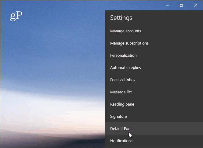 Alapértelmezett betűkészlet a Windows 10 Mail App