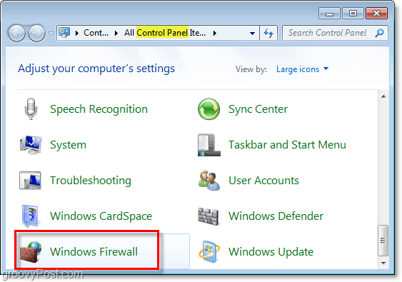nyissa meg a Windows tűzfalat a Windows 7 rendszerben a kezelőpanelről