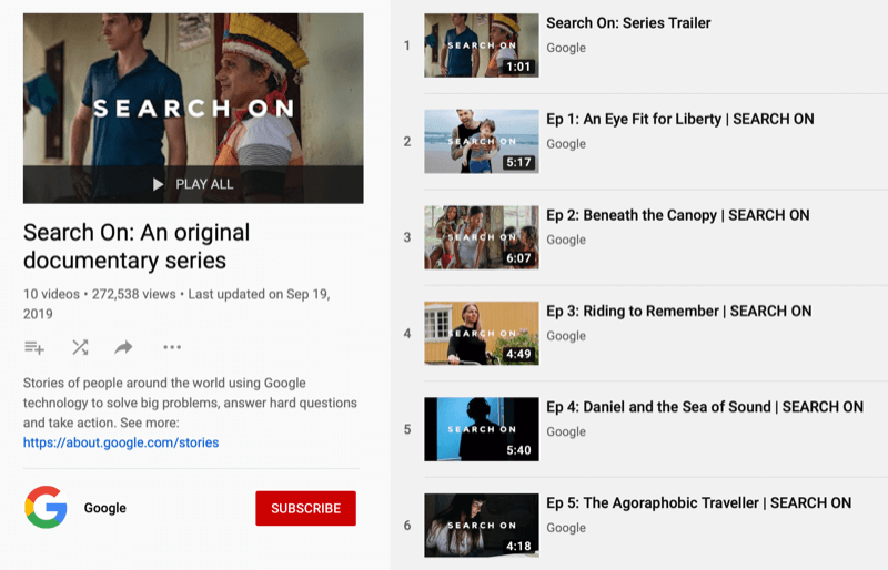 YouTube lejátszási lista a Google dokuseries kereséshez
