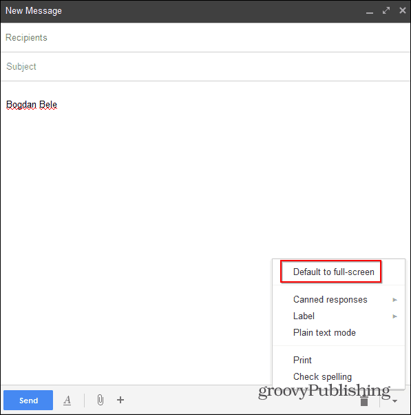 Új Gmail Teljes képernyő készítése