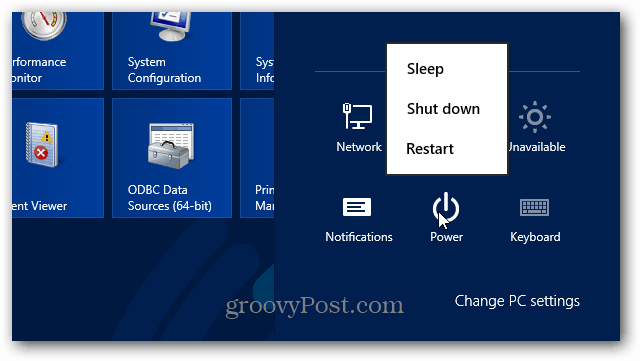 Bekapcsológomb Windows 8