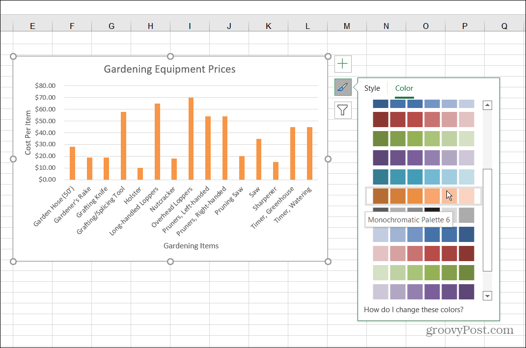 Színstílus sávdiagram Excel módosítása