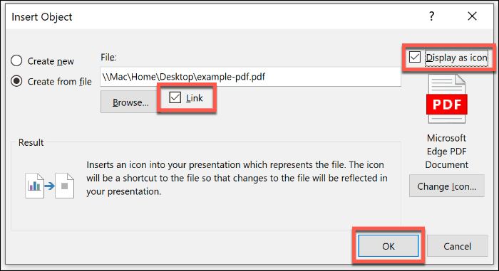 PDF fájl beillesztése objektumként a PowerPoint alkalmazásba