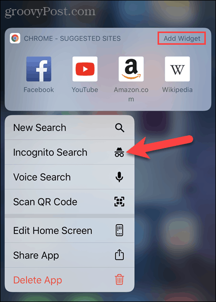 Koppintson az Új inkognitólap fülre a Chrome alkalmazás ikonjáról az iOS rendszeren