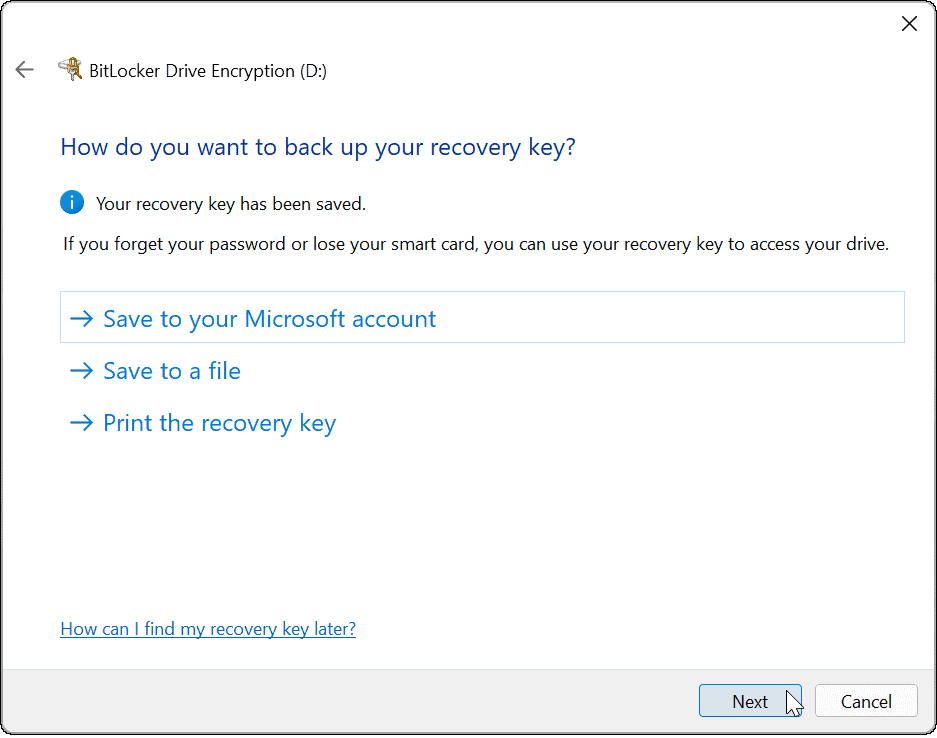 használja a bitlockert a Windows 11 helyreállítási kulcsának megnyitásához