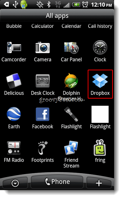 Android Dropbox Indítsa el a Dropbox ikont