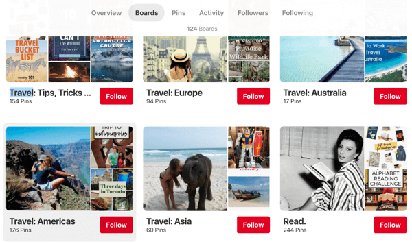 Tippek a Pinterest elérésének javításához, 1. példa: Endless Bliss utazási tanácsok A Pinterest táblák szervezett régiója