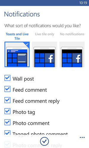 facebook alkalmazás a Windows értesítési lehetőségeihez