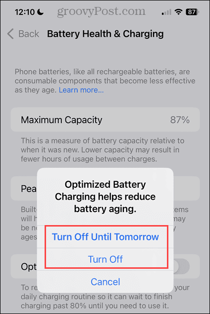 Kapcsolja ki az optimalizált akkumulátortöltés beállításait az iPhone készüléken