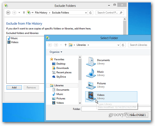 Konfigurálja a Windows 8 fájl előzményeit a törölt fájlok helyreállításához