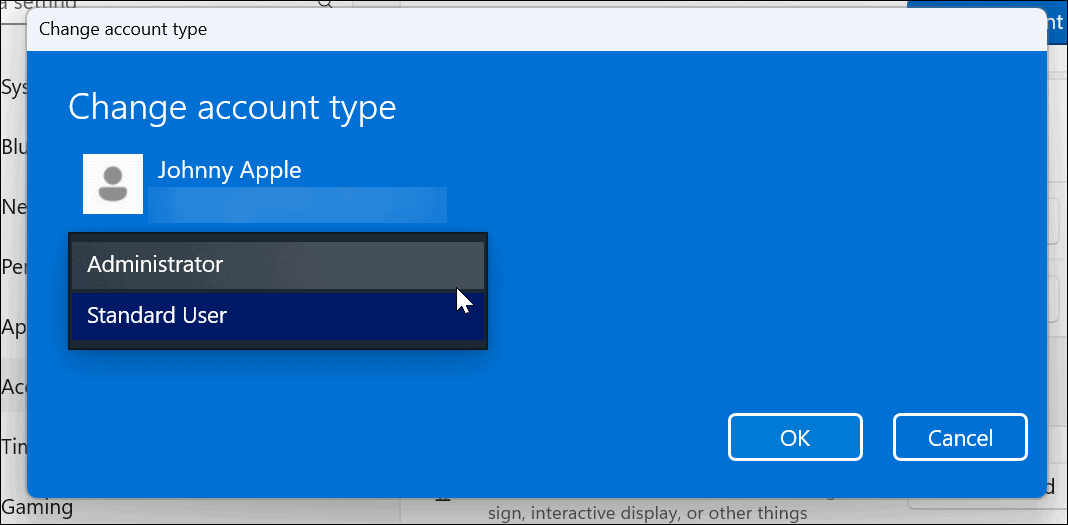 Fióktípus módosítása Windows 11 rendszeren