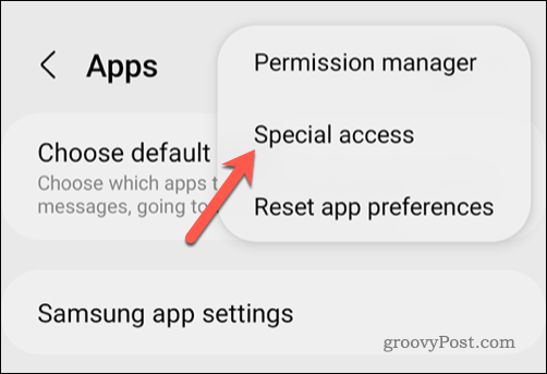 A Speciális hozzáférés menü megnyitása Androidon