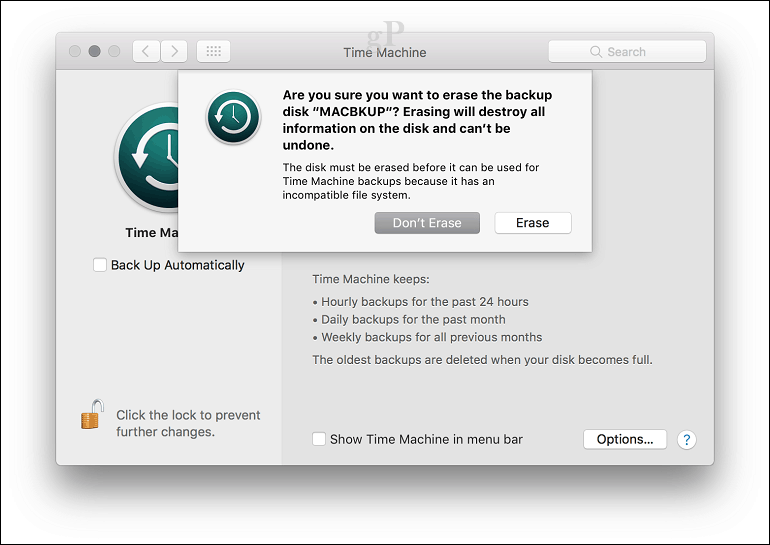 Időgép biztonsági másolatának beállítása a macOS-ban