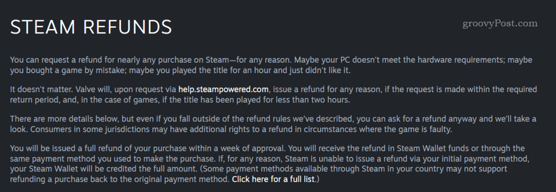 Steam visszatérítési szabályzat