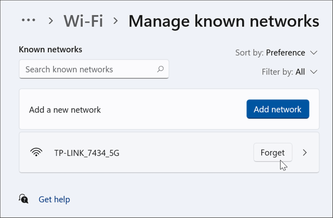 felejtsd el a wi-fi hálózatot a Windows 11 rendszeren