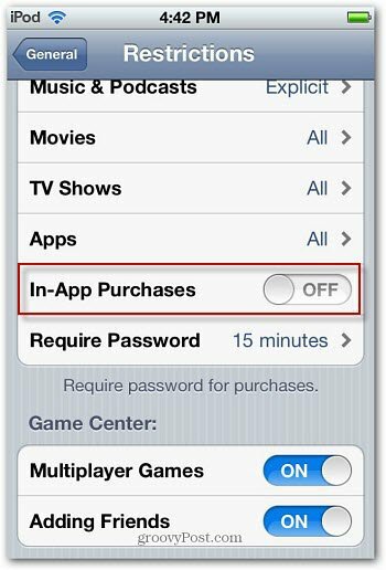 Az alkalmazáson belüli vásárlások letiltása az iPhone / iPod Touch alkalmazásban
