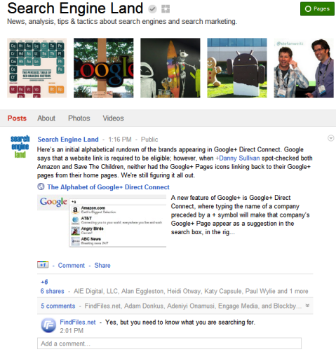 Google + -oldalak - Keresőmotor