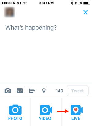 Új tweet létrehozásához érintse meg az Írás gombot, majd érintse meg az Élő ikont.