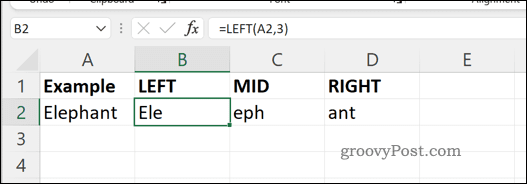 Példa MID RIGHT és LEFT képletekre Excelben