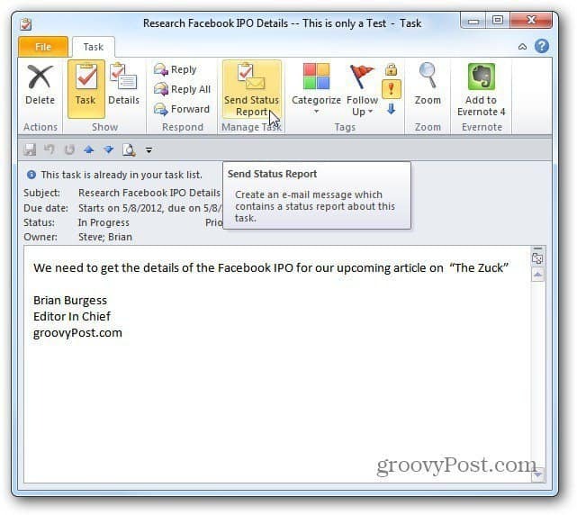 Feladatok hozzárendelése az Outlook 2010 alkalmazásban