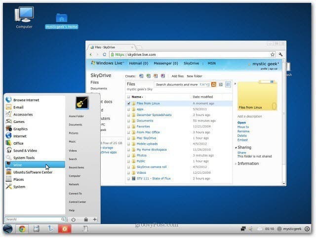 Linux SkyDrive webes felhasználói felület