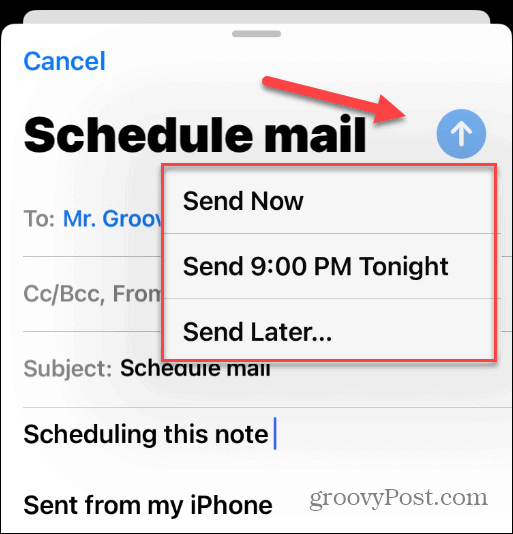 E-mailek ütemezése iPhone-on