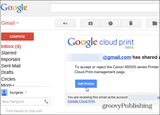 A nyomtató megosztása a Google Cloud Print segítségével