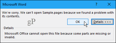 Nem lehet megnyitni a Pages dokumentumot Wordben