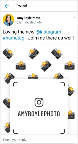 Keresztre népszerűsítse Instagram névjegyét olyan közösségi csatornákon, mint a Twitter.