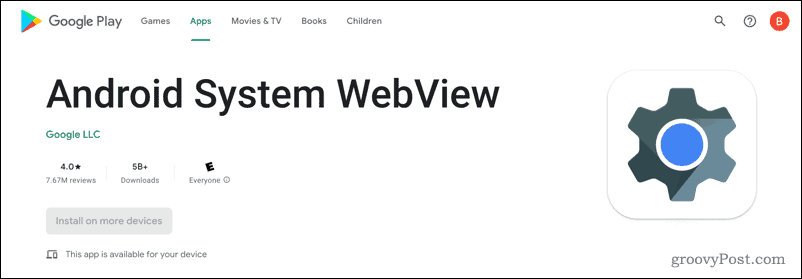 Android System WebView a Google Play Áruházban