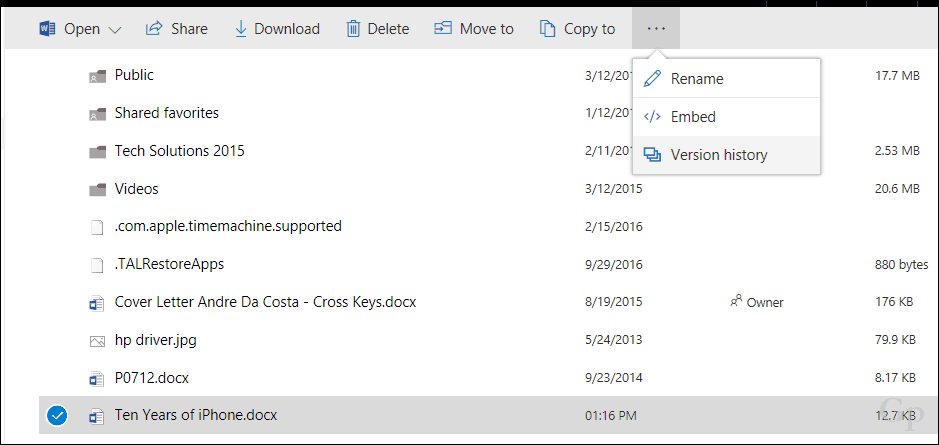 Állítsa vissza a OneDrive fájlok korábbi verzióit