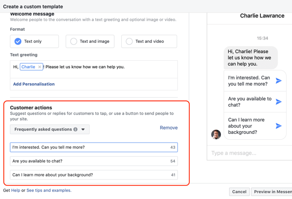 Hogyan lehet konvertálni a webhely látogatóit a Facebook Messenger hirdetésekkel, 4. lépés: az ügyfél műveleteinek példája