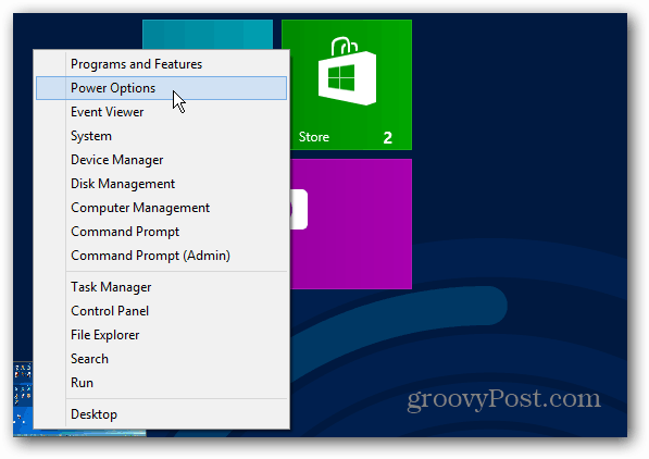 Bekapcsoló menü Windows 8 kezdőképernyő
