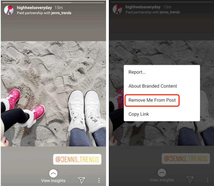 távolítsa el a címkézett fiókot az Instagram márkás tartalmából