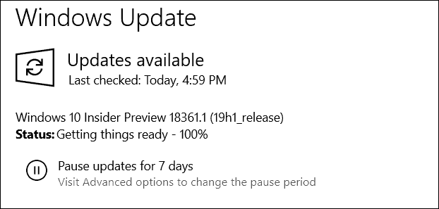 Windows 10 19H1 előzetes verzió 18361