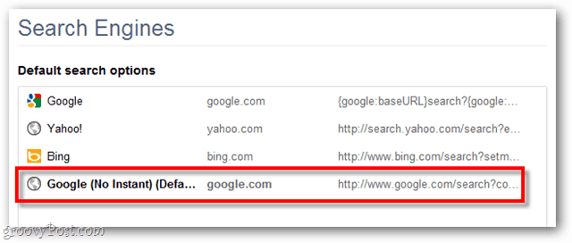 A Google Chrome alapértelmezett keresési lehetőségei