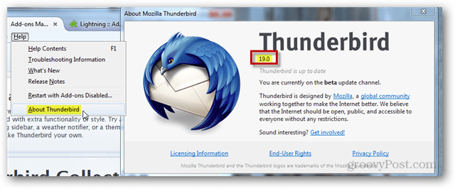 keresse meg a thunderbird verziót