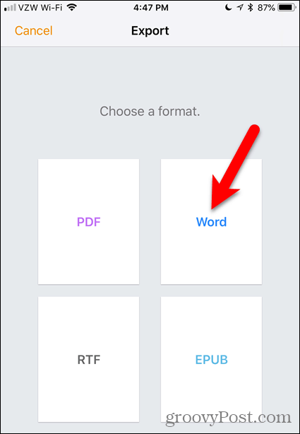 Koppintson a Word elemre az iOS oldalakban