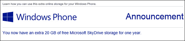 A Windows Phone felhasználók 20 GB ingyenes SkyDrive helyet kapnak