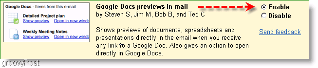 A google docs előnézete engedélyezhető a Labs beállításokban