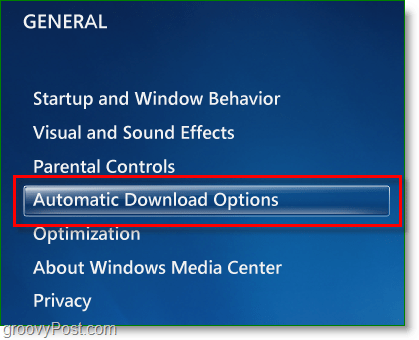 Windows 7 Media Center - kattintson az automatikus letöltési lehetőségek elemre