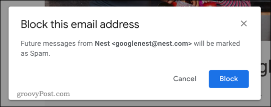 Blokkoló gomb a Gmailben