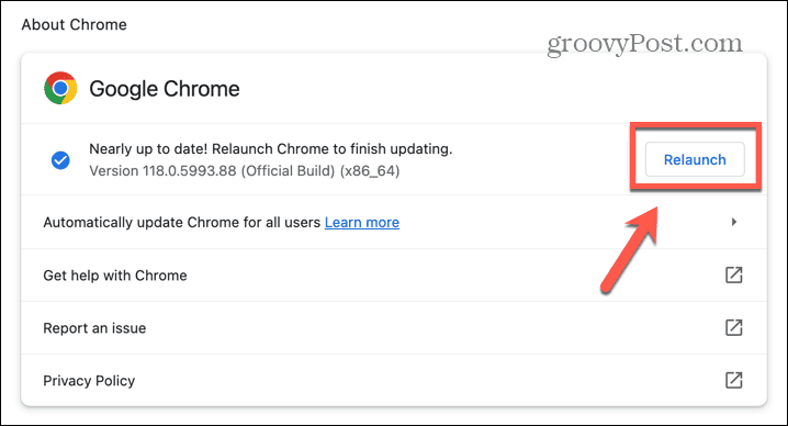 chrome újraindítása